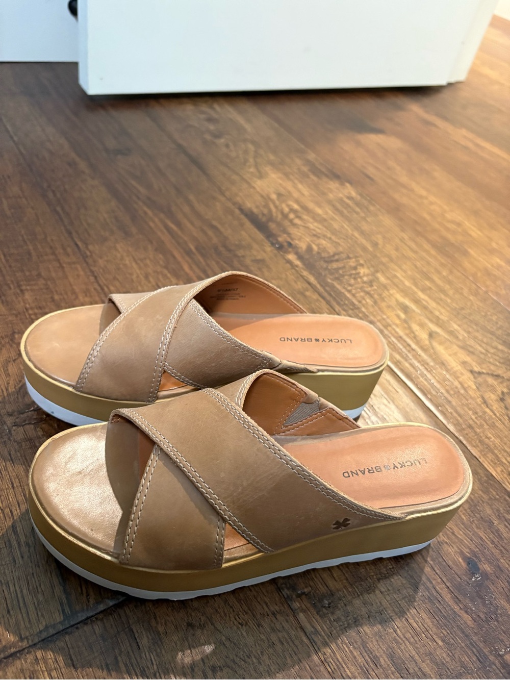 Lucky Brand Light Brown Crossover Platform Slide Mules